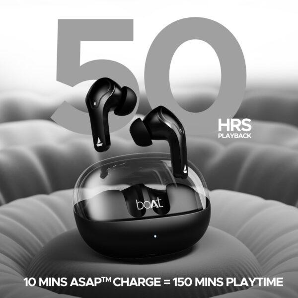 boAt Airdopes 311 Pro TWS Earbuds, 50H Playtime, Dual Mics, Low Latency, ASAP Charge, IPX4 (Black) - Image 4