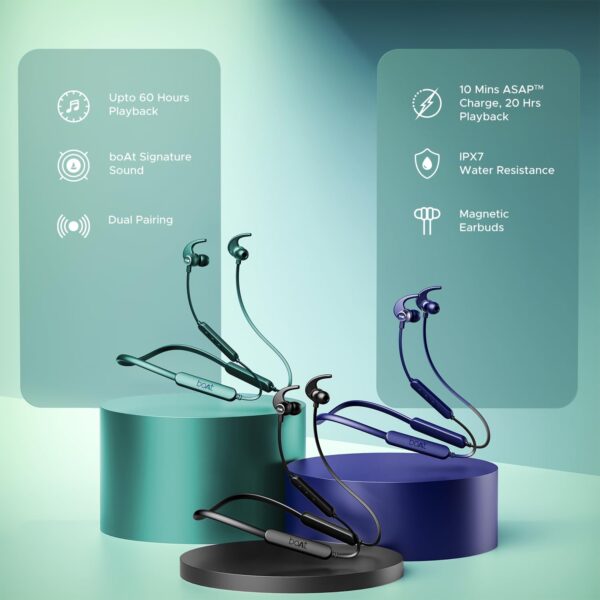 boAt Rockerz 255 Pro+ Neckband | 60H Playback, ASAP Charge, Dual Pairing, IPX7, BT v5.2, Hearables App (Teal Green) - Image 2