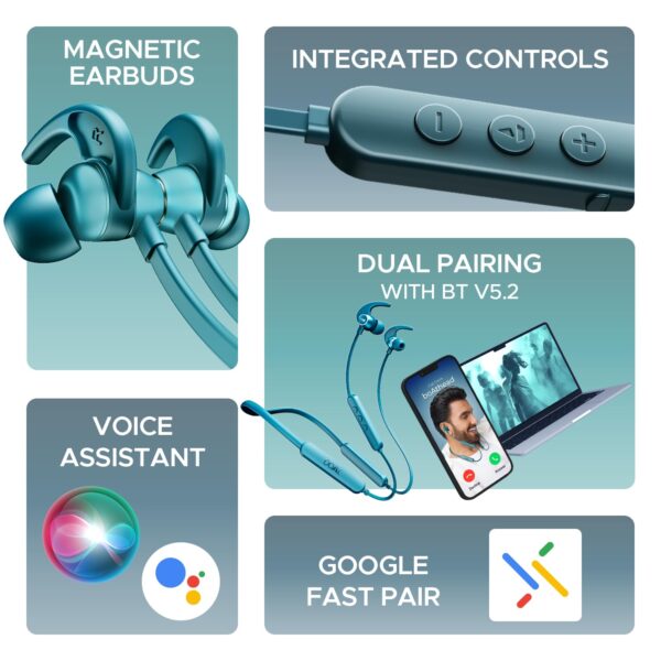 boAt Rockerz 255 Pro+ Neckband | 60H Playback, ASAP Charge, Dual Pairing, IPX7, BT v5.2, Hearables App (Teal Green) - Image 7