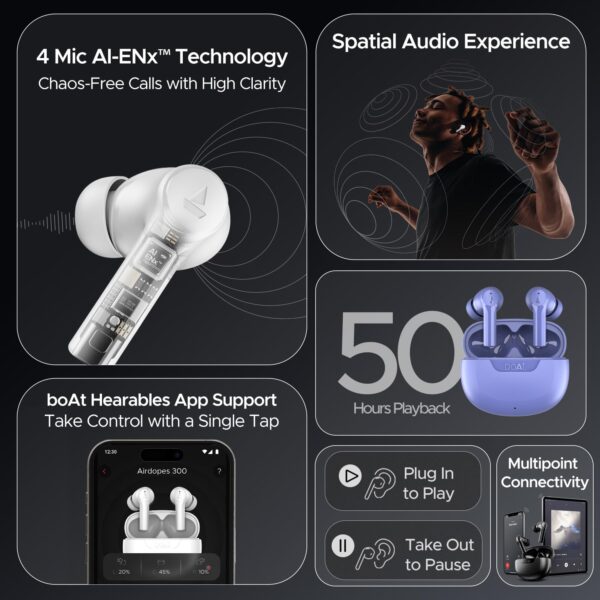 boAt Airdopes 300 TWS Earbuds, 50H Playtime - Image 2