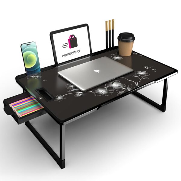 TORT Multipurpose Folding Table: Office, Home, Study, or School (Black Flower Coated)