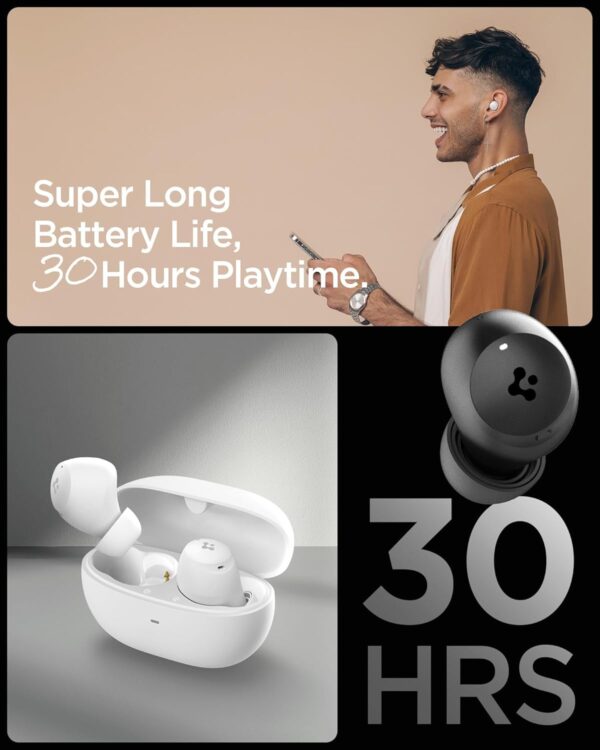 Spigen SA-TW P10 True Wireless Earbuds: 30H Playtime, 40dB ANC, 10mm Driver, Gaming Mode, IPX4 (White) - Image 5