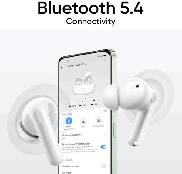 realme Buds T310: 46dB Hybrid ANC, 360° Audio, 40Hrs Battery, Fast Charging (Agile White) - Image 6