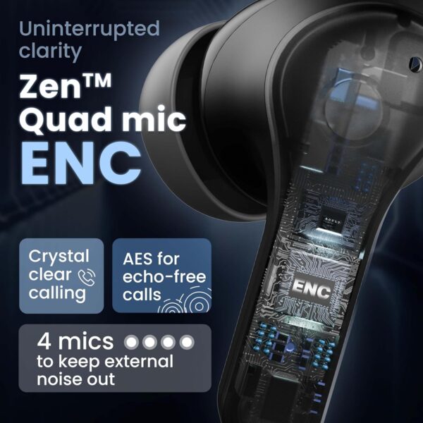 Boult K10 TWS Earbuds: 50H Playtime, 4 Mics, 45ms Low Latency, 10mm Drivers, Touch Controls, Fast Charging, IPX5 (Pure Black). - Image 5