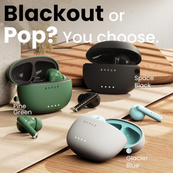 Boult Audio W20 TWS Earbuds: 35H Playtime, Zen™ ENC Mic, 45ms Low Latency, 13mm Bass, Fast Charging, IPX5 (Pine Green) - Image 4