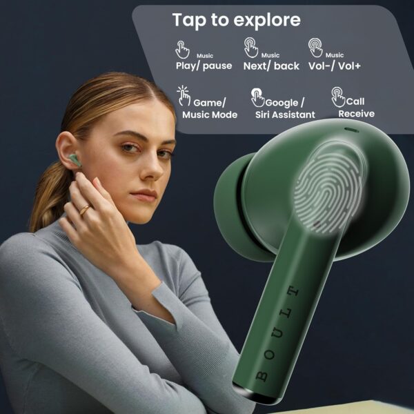Boult Audio W20 TWS Earbuds: 35H Playtime, Zen™ ENC Mic, 45ms Low Latency, 13mm Bass, Fast Charging, IPX5 (Pine Green) - Image 5